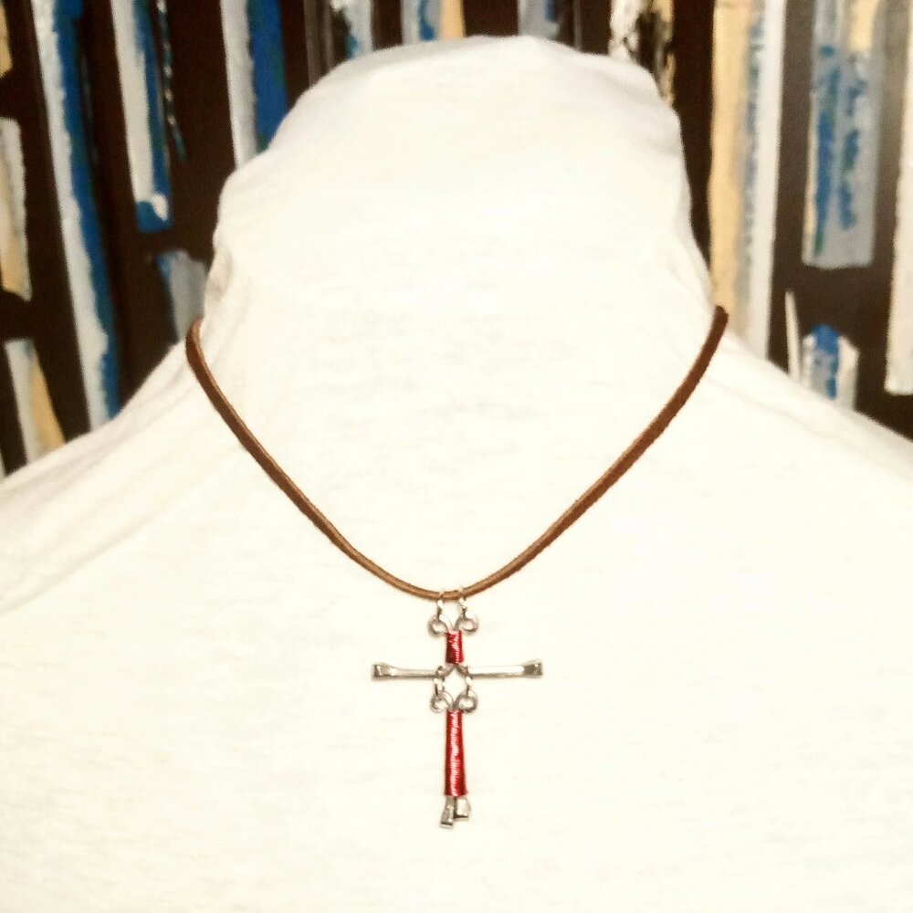 SOLD!! Red Horseshoe Silver Nail Necklace